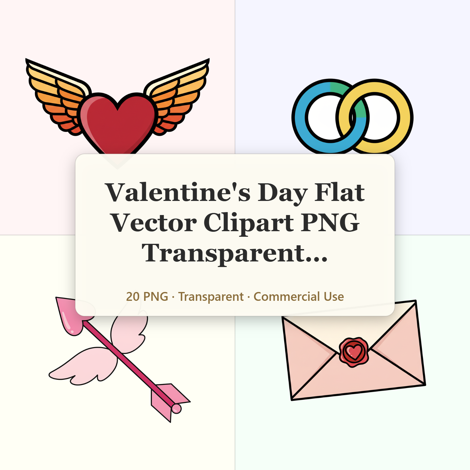 20 Vector Valentine's Day Clipart PNG | Flat Design Love Graphics